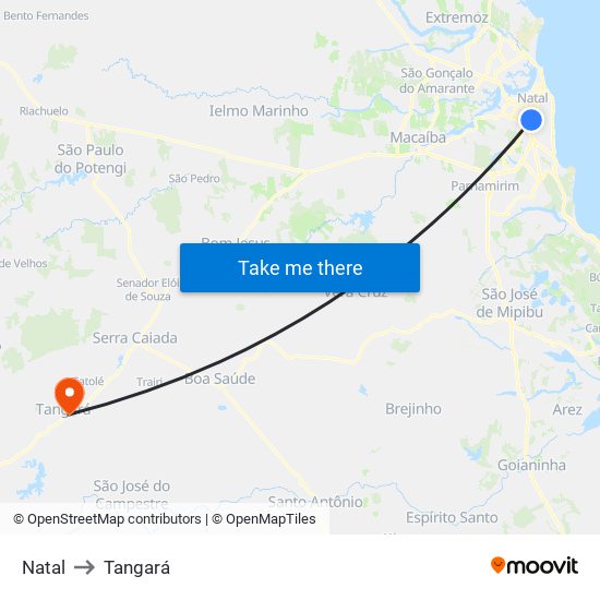 Natal to Tangará map