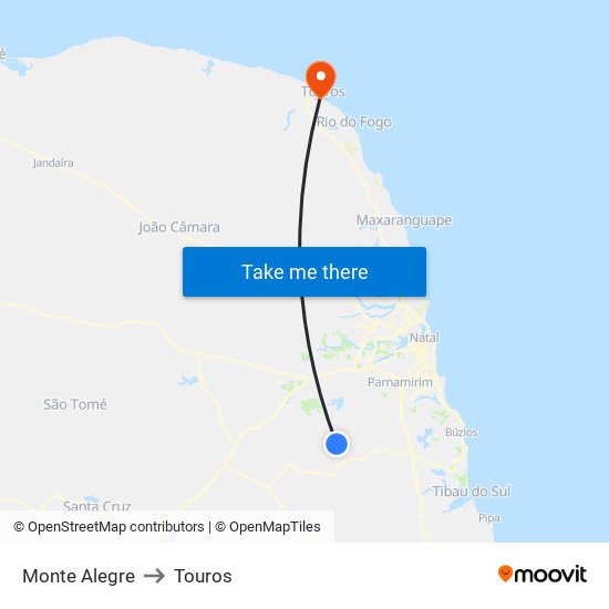 Monte Alegre to Touros map
