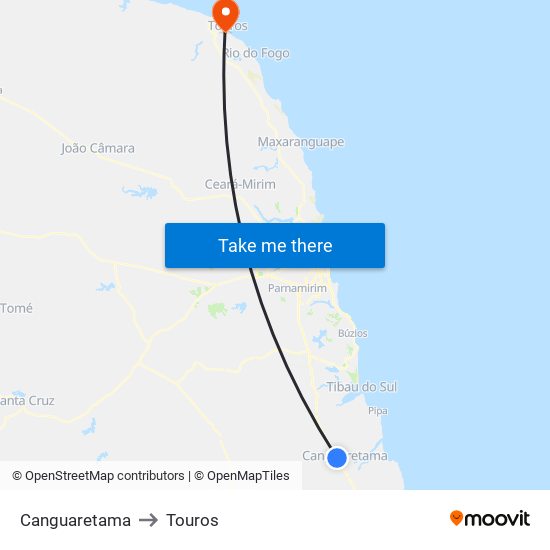 Canguaretama to Touros map