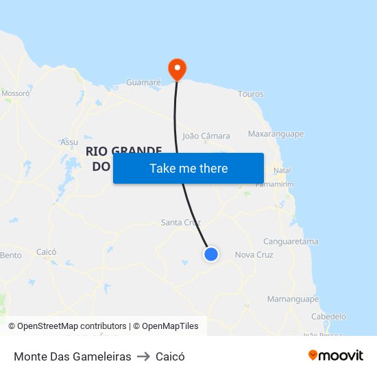 Monte Das Gameleiras to Caicó map