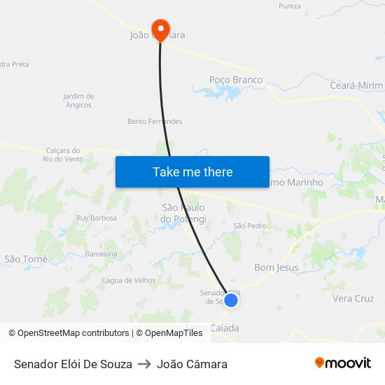 Senador Elói De Souza to João Câmara map