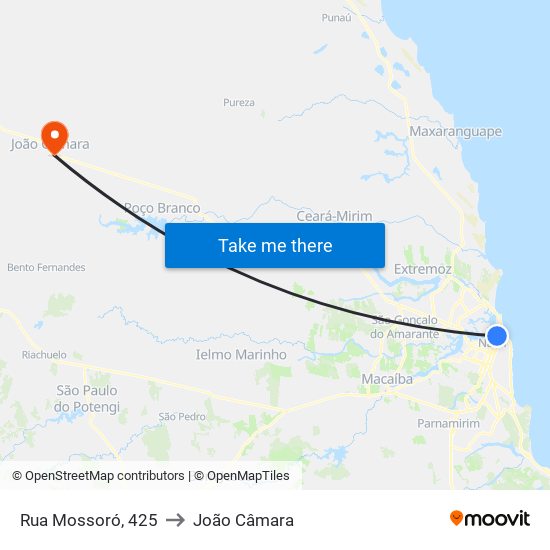 Rua Mossoró, 425 to João Câmara map