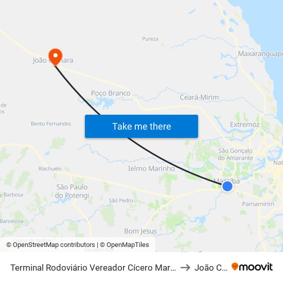 Terminal Rodoviário Vereador Cícero Martins De Macedo | Macaíba to João Câmara map