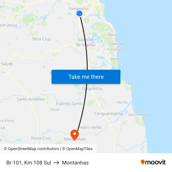 Br-101, Km 108 Sul to Montanhas map