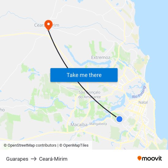 Guarapes to Ceará-Mirim map