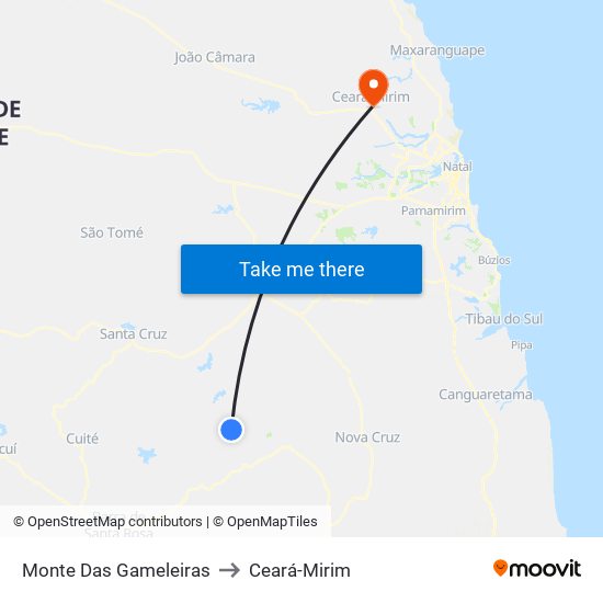 Monte Das Gameleiras to Ceará-Mirim map