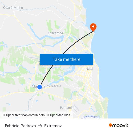 Fabrício Pedroza to Extremoz map