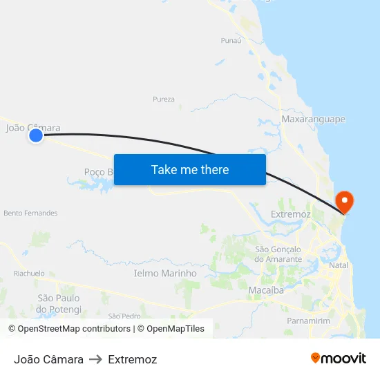 João Câmara to Extremoz map