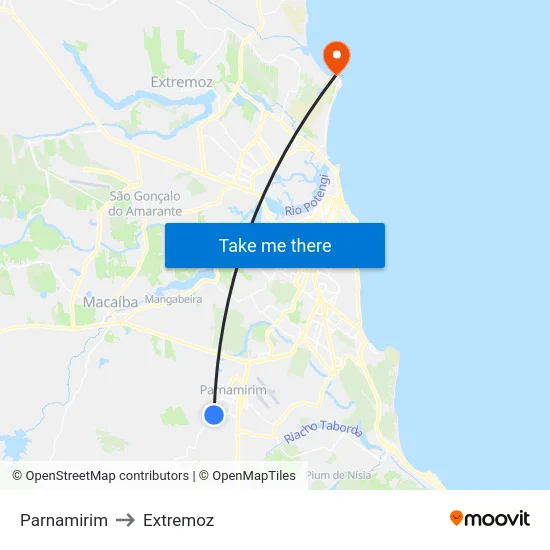 Parnamirim to Extremoz map