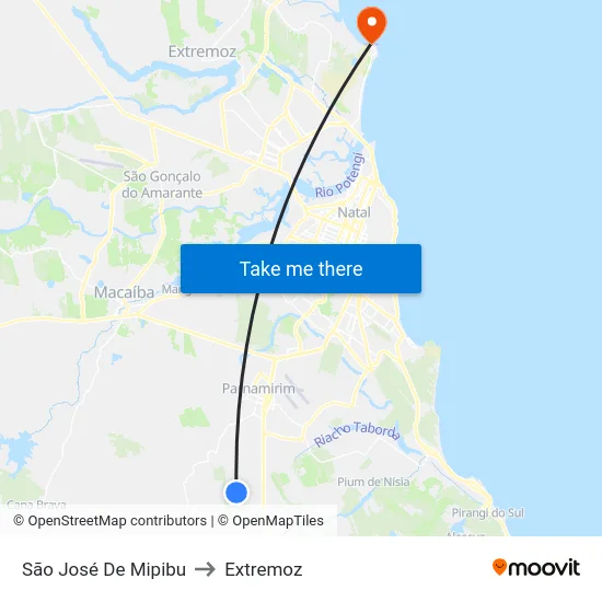 São José De Mipibu to Extremoz map