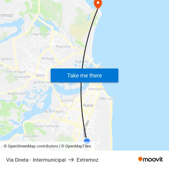 Via Direta - Intermunicipal to Extremoz map