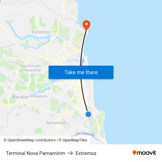 Terminal Nova Parnamirim to Extremoz map