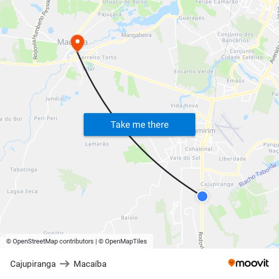 Cajupiranga to Macaíba map
