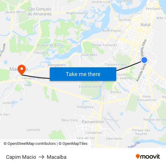Capim Macio to Macaíba map