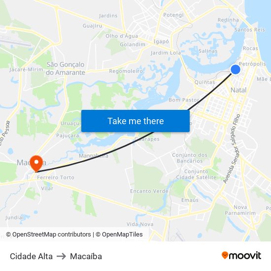 Cidade Alta to Macaíba map