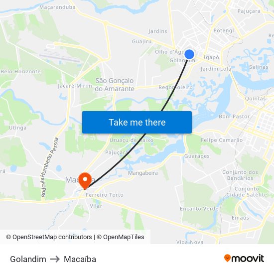 Golandim to Macaíba map