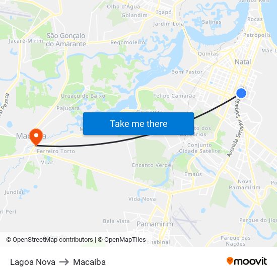 Lagoa Nova to Macaíba map