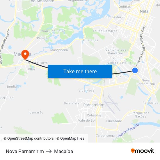 Nova Parnamirim to Macaíba map