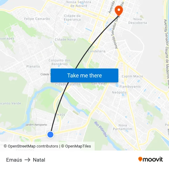 Emaús to Natal map