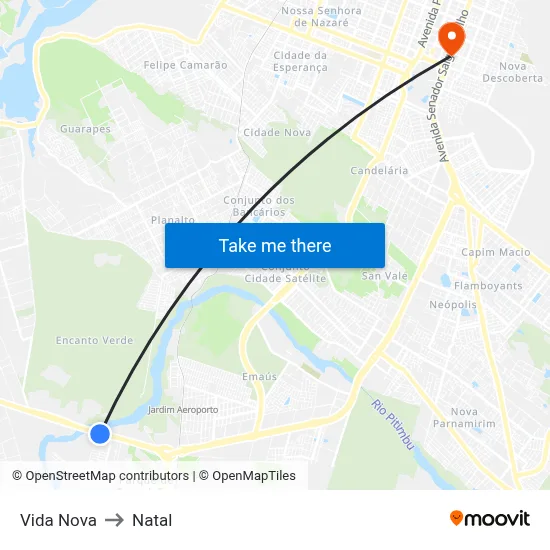Vida Nova to Natal map