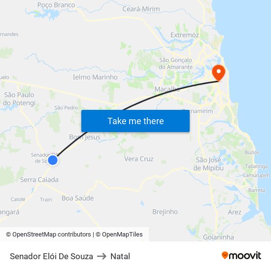 Senador Elói De Souza to Natal map