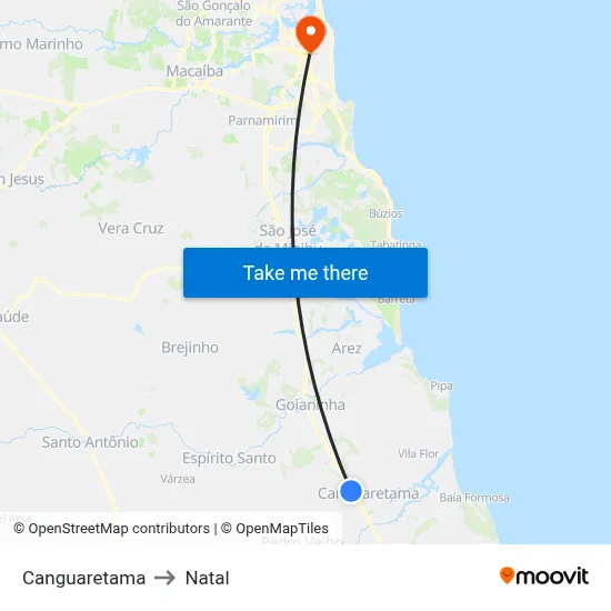 Canguaretama to Natal map