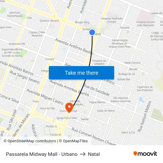 Passarela Midway Mall - Urbano to Natal map
