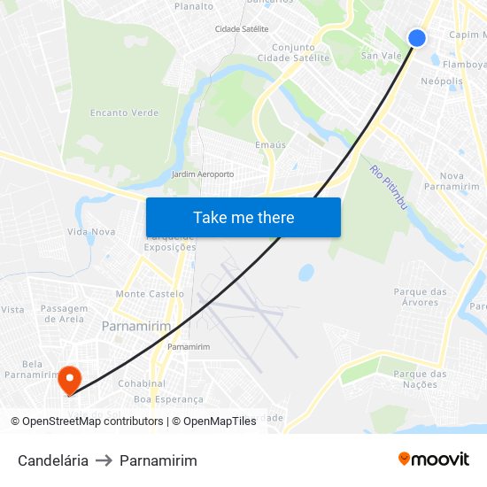 Candelária to Parnamirim map