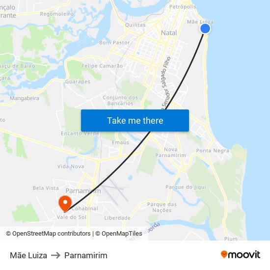 Mãe Luiza to Parnamirim map