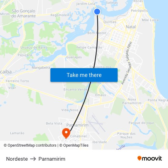 Nordeste to Parnamirim map