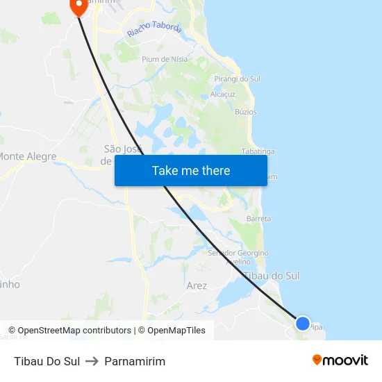 Tibau Do Sul to Parnamirim map