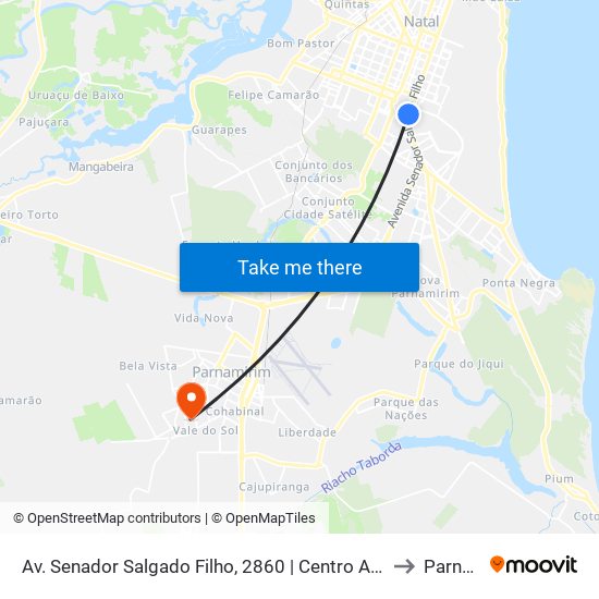 Av. Senador Salgado Filho, 2860 | Centro Administrativo 2 - Intermunicipal to Parnamirim map