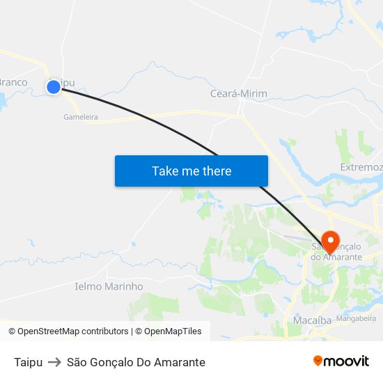 Taipu to São Gonçalo Do Amarante map