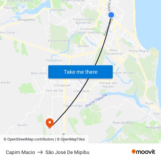 Capim Macio to São José De Mipibu map