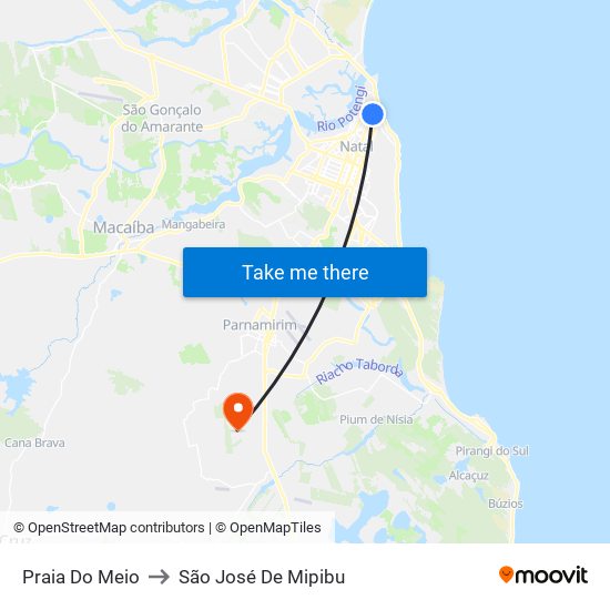 Praia Do Meio to São José De Mipibu map