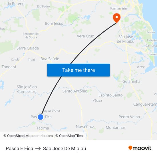 Passa E Fica to São José De Mipibu map