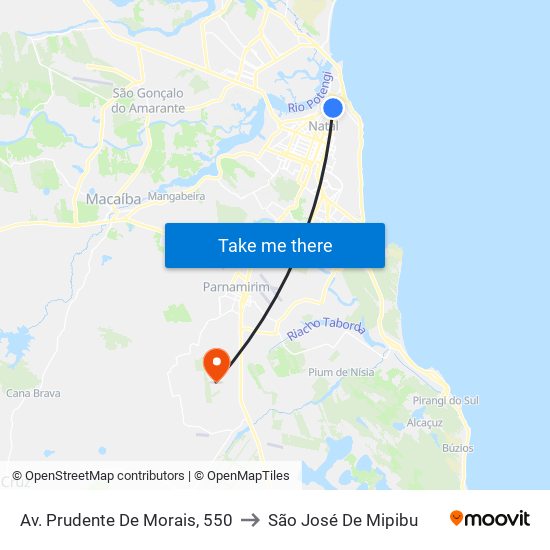 Av. Prudente De Morais, 550 to São José De Mipibu map