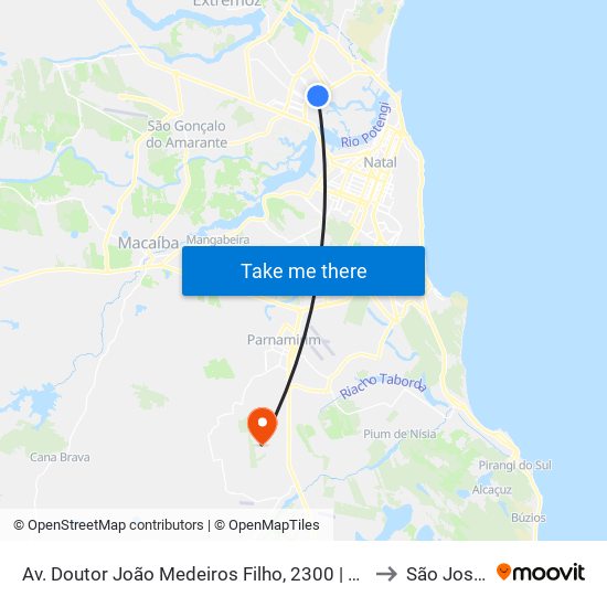 Av. Doutor João Medeiros Filho, 2300 | Shopping Estação / Partage Norte Shopping to São José De Mipibu map