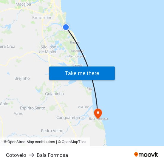Cotovelo to Baía Formosa map