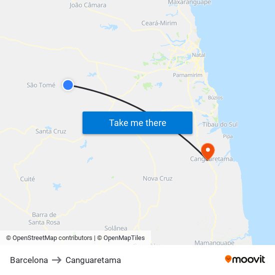 Barcelona to Canguaretama map