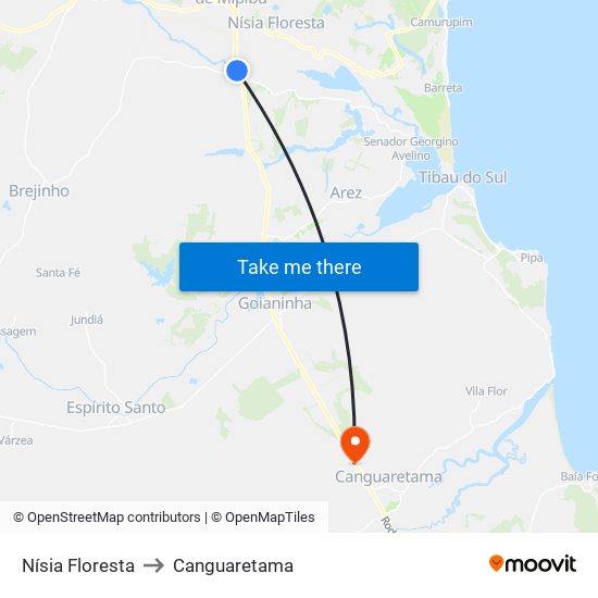 Nísia Floresta to Canguaretama map