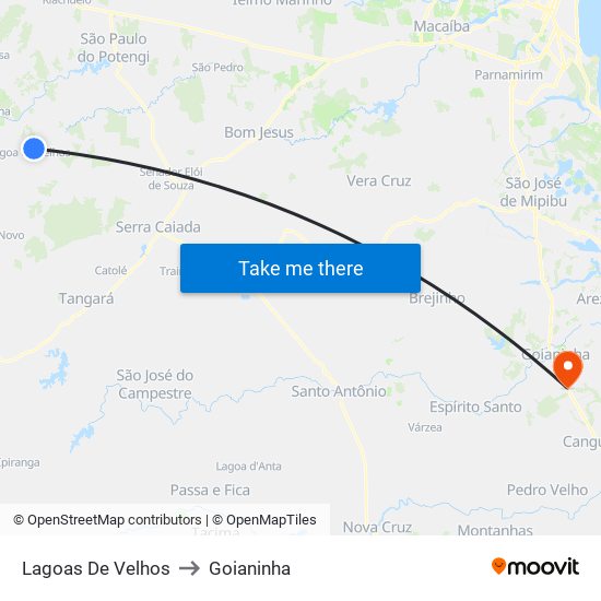 Lagoas De Velhos to Goianinha map