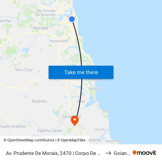 Av. Prudente De Morais, 2470 | Corpo De Bombeiros Do Rn to Goianinha map