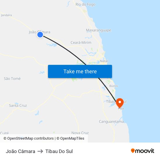 João Câmara to Tibau Do Sul map