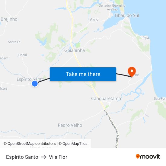 Espírito Santo to Vila Flor map