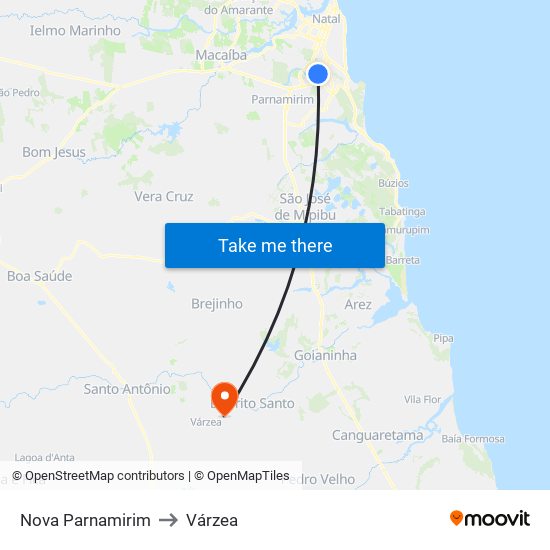 Nova Parnamirim to Várzea map