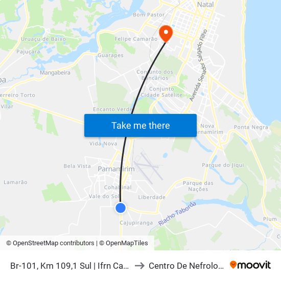 Br-101, Km 109,1 Sul | Ifrn Campus Parnamirim to Centro De Nefrologia De Natal map