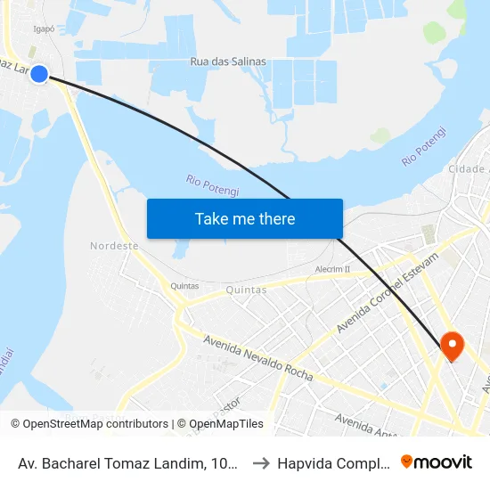 Av. Bacharel Tomaz Landim, 1018 | Hapvida Zona Norte to Hapvida Complexo - Alecrim map
