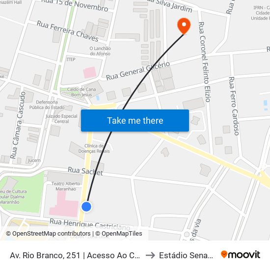 Av. Rio Branco, 251 | Acesso Ao Colégio Salesiano / Caern Zona Leste to Estádio Senador João Câmara map