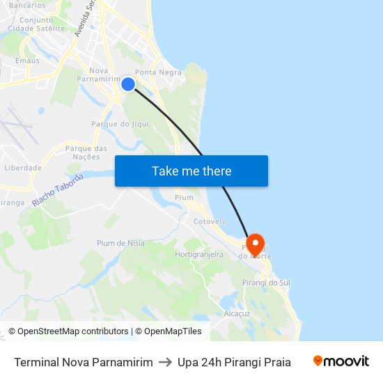 Terminal Nova Parnamirim to Upa 24h Pirangi Praia map